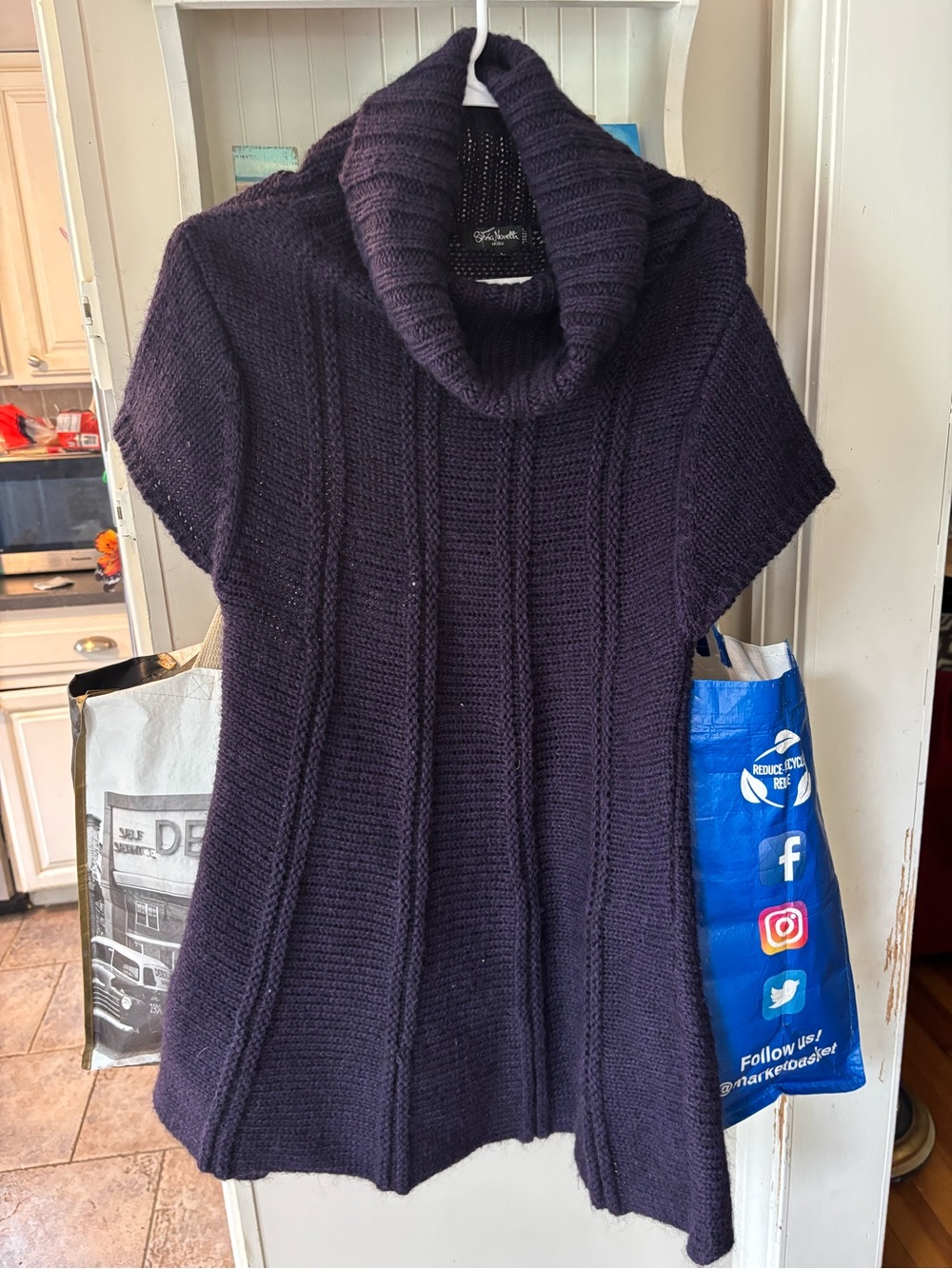 Chunky Cowl Neck Sweater Tunic or Dress - Dark Plum Sylvia Novello made in Italy